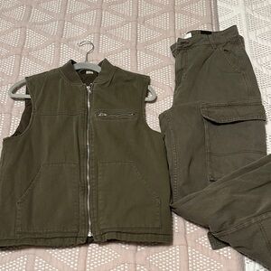 H&M Olive Cargo Pants and Vest Set